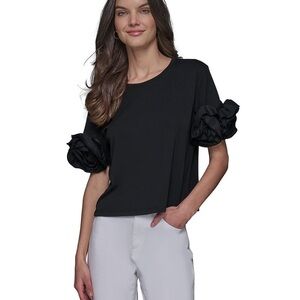 KARL LAGERFELD PARIS 3D Floral-Sleeve Top